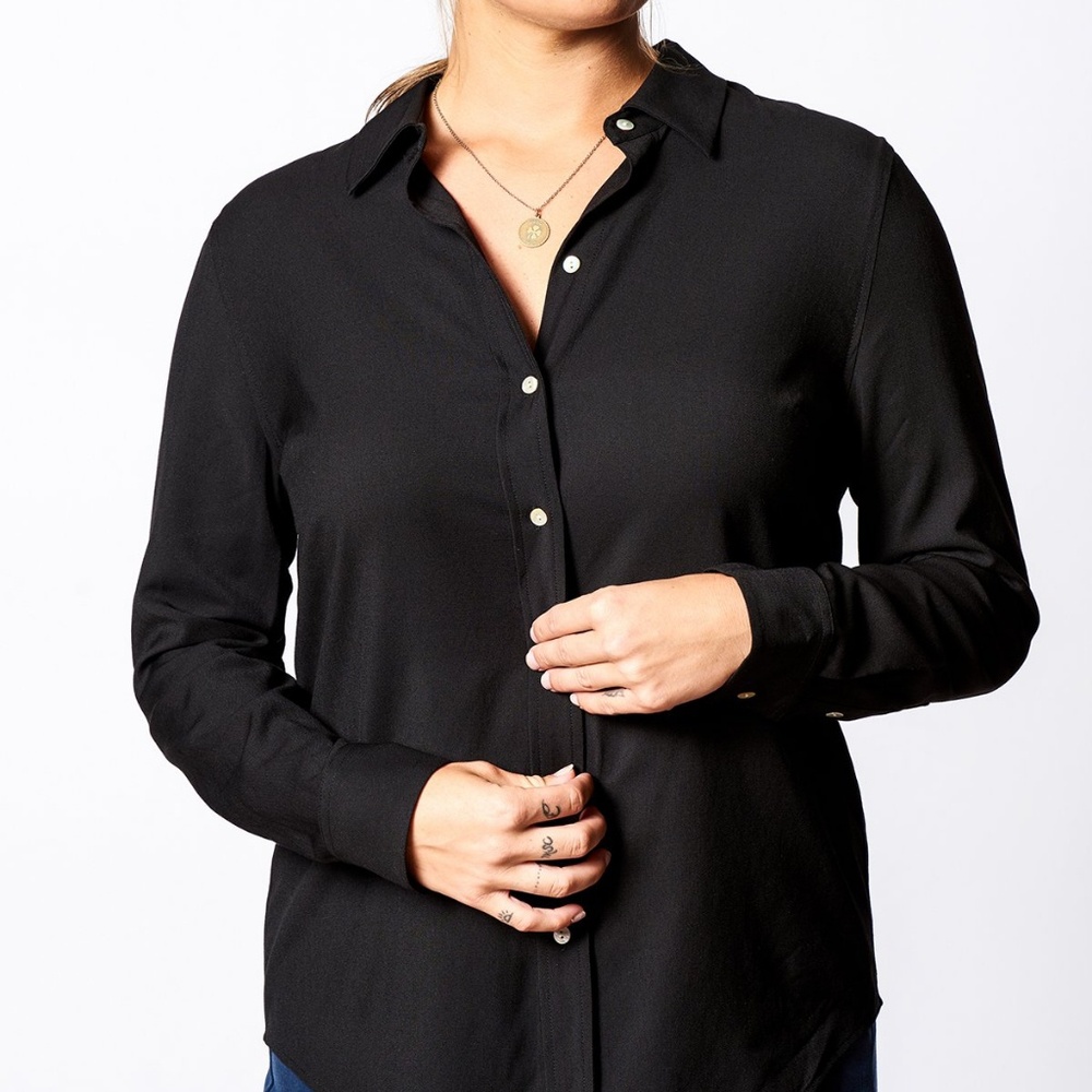 Brass Womens Clothing Button Down Shirt Black Medium